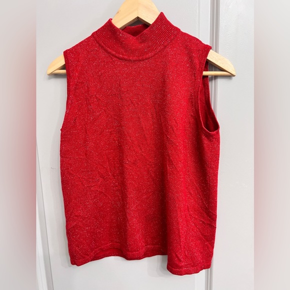 Alia Metallic Red Mock Neck Sleeveless Sweater - Picture 3 of 5